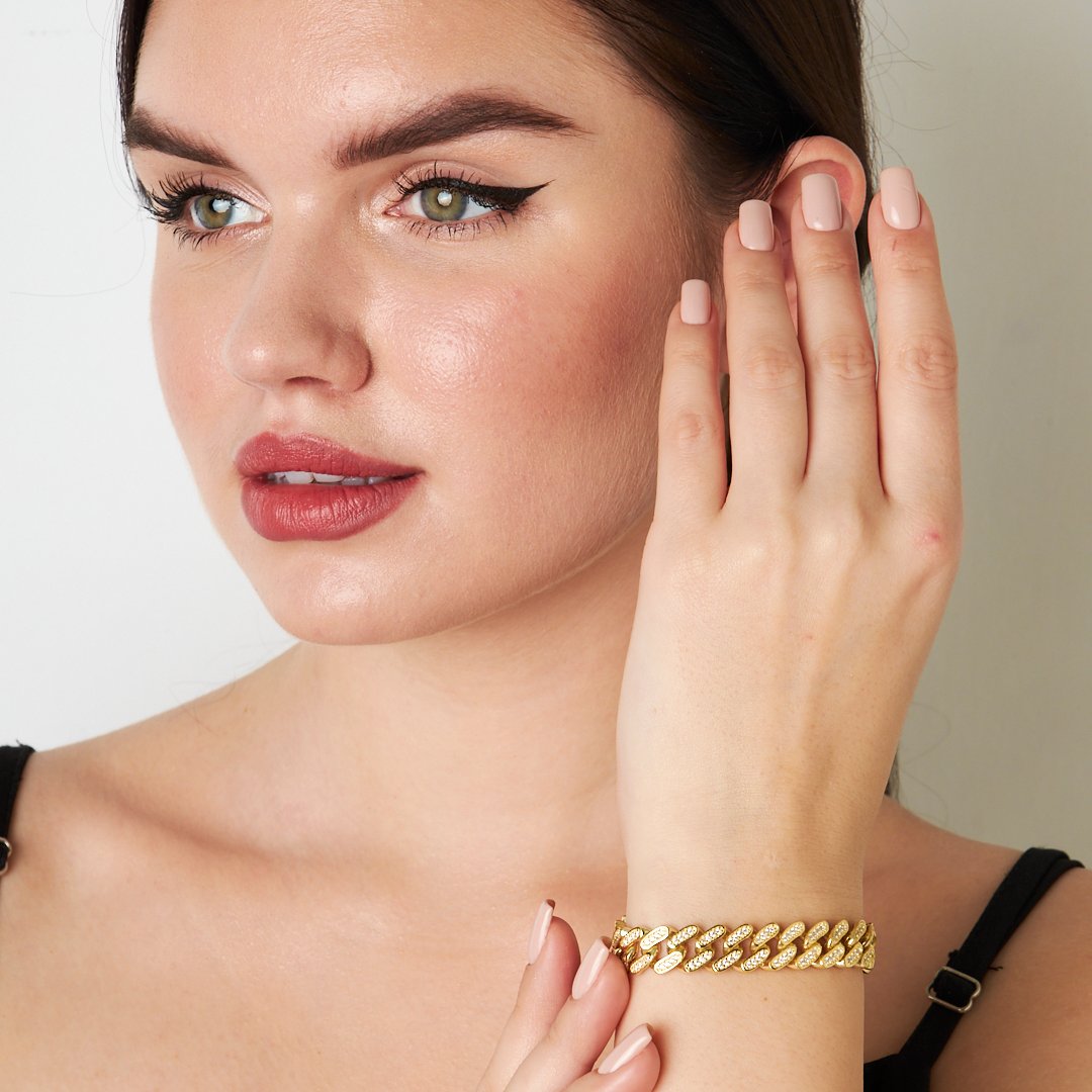 Thick Gourmet Bracelet with Stones - 925 SILVER