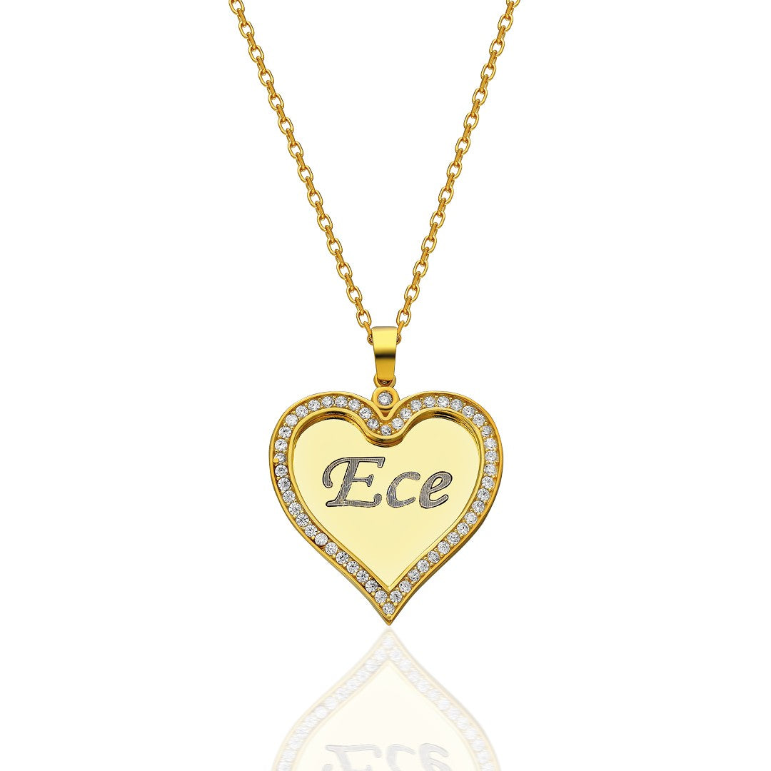 Plate Stone Heart Necklace - 925 SILVER