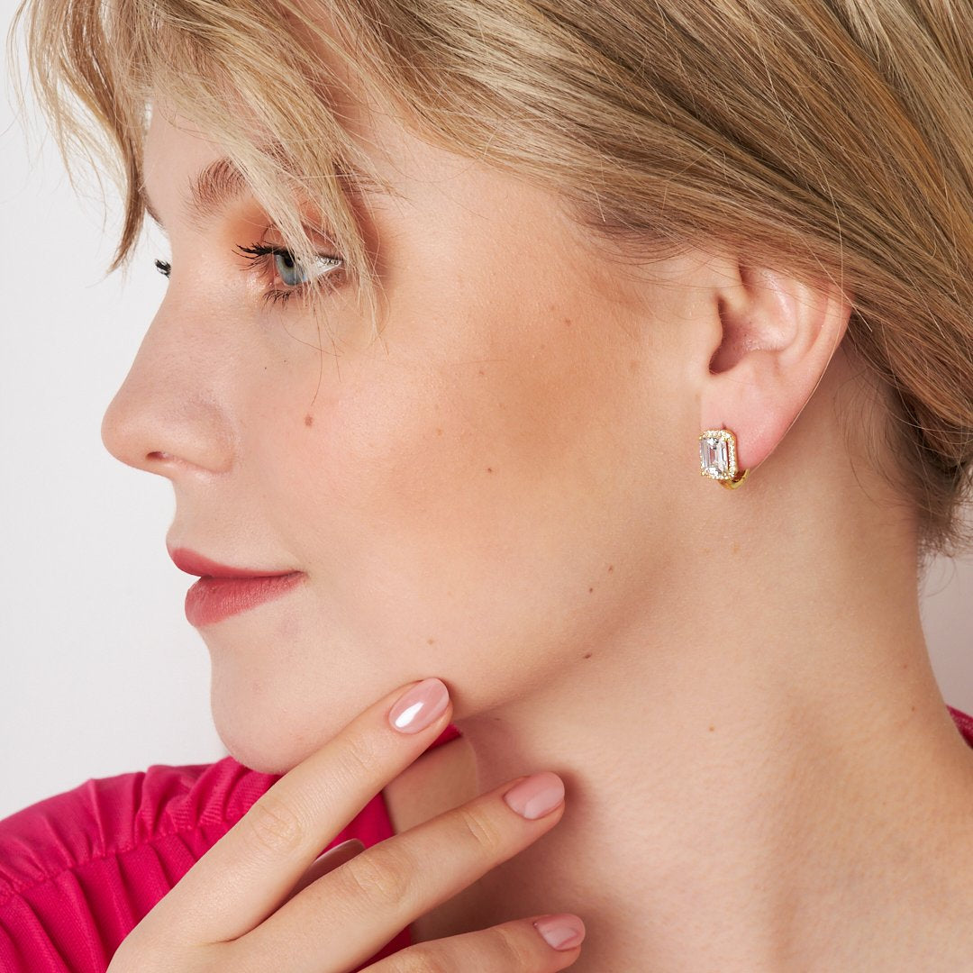 Classic Baguette Earrings with Stones - 925 Silver