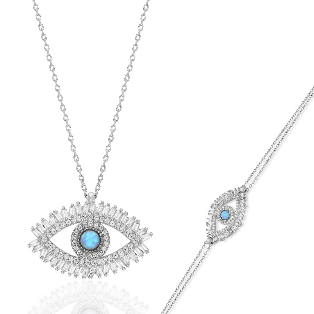 Turquoise eye set with baguette stones - 925 SILVER