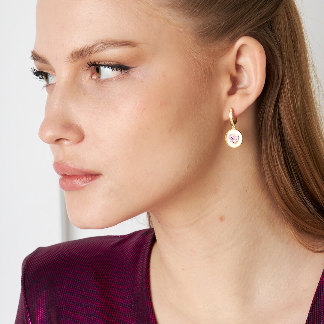 Plate Stone Heart Earrings - 925 SILVER