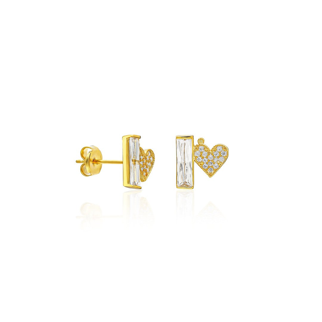 Baguette Stone Heart Earrings - 925 SILVER