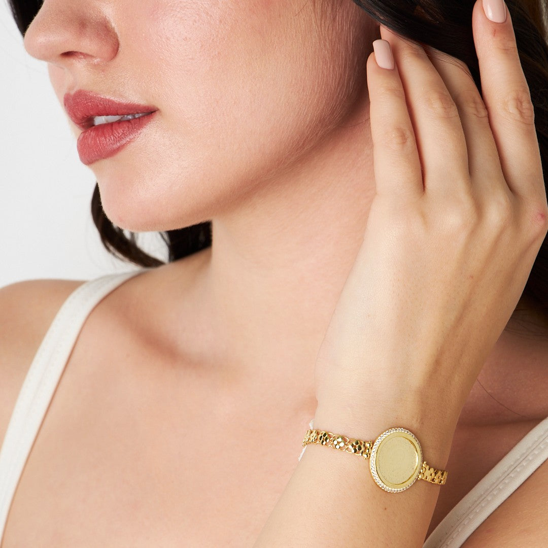 Stone Framed Four Leaf Clover Chain Bracelet - 925 SILVER