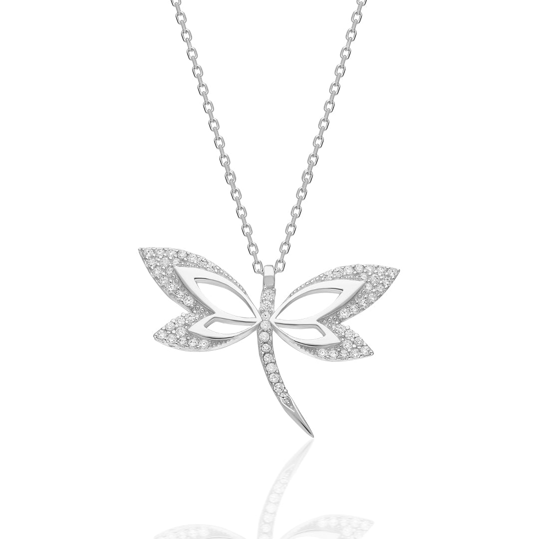 Stylish Dragonfly Necklace with Stones - 925 SILVER