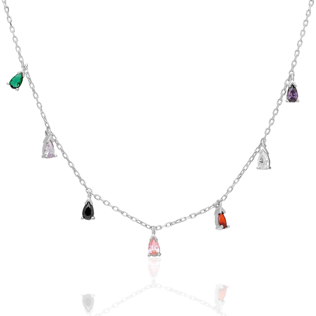 Colorful Stone Drop Necklace - 925 SILVER