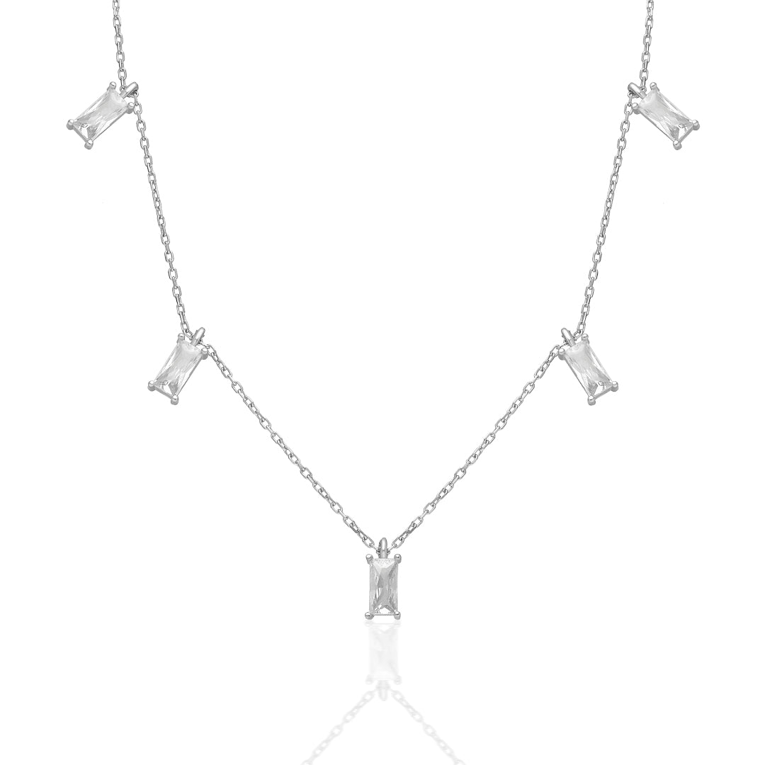 Chain Baguette Stone Necklace - 925 SILVER