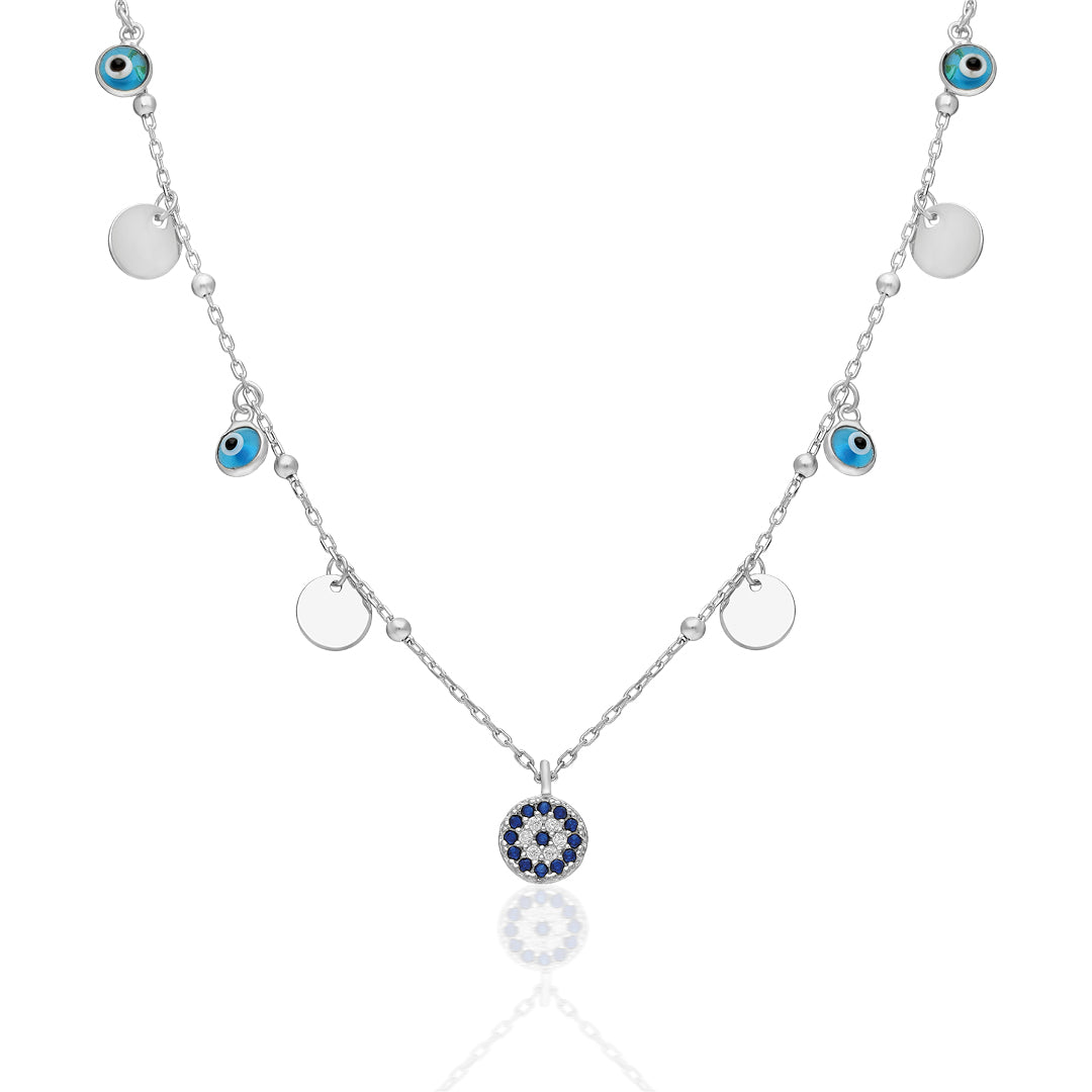 Sequin Evil Eye Bead Necklace - 925 SILVER