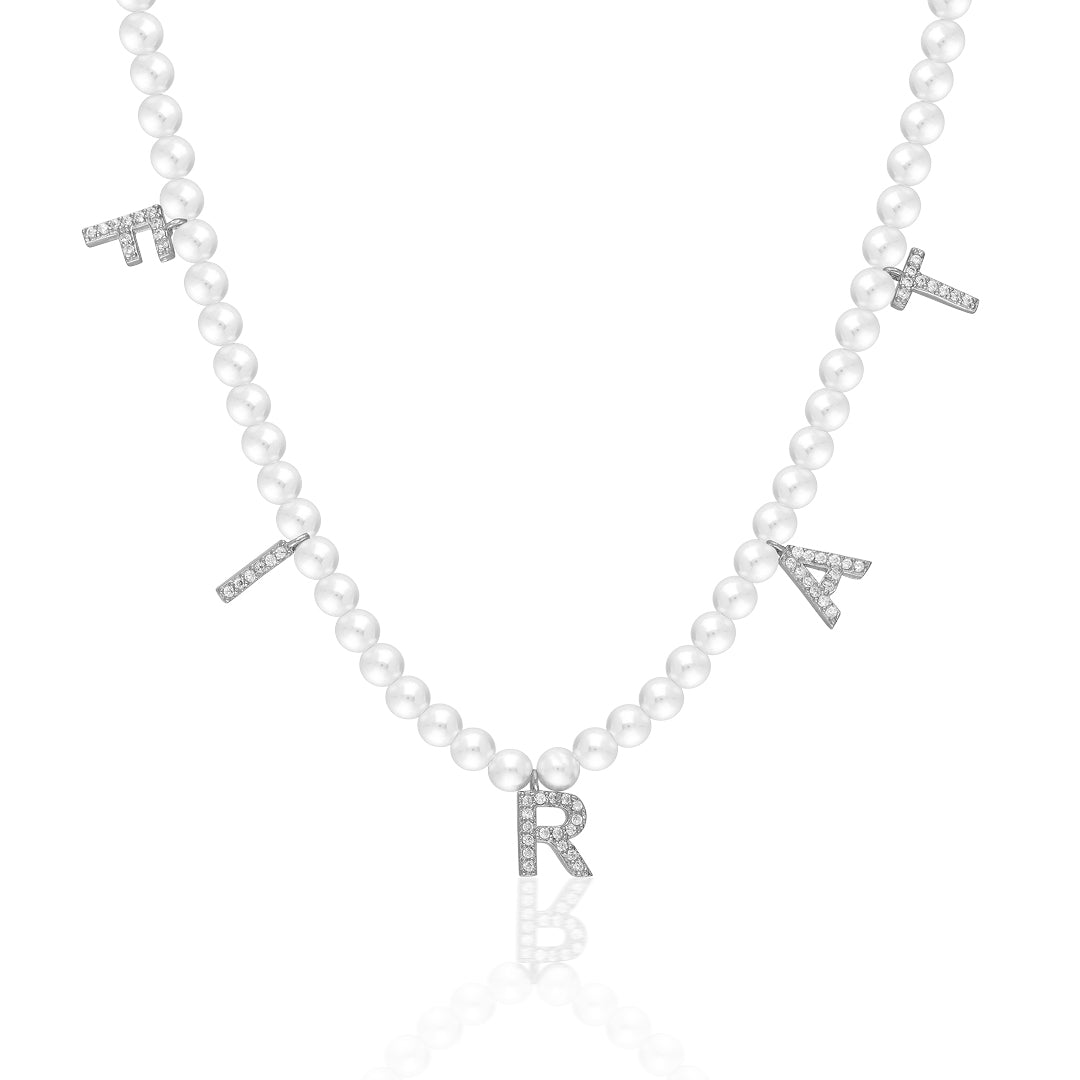 Pearl Stone Name Necklace - 925 SILVER