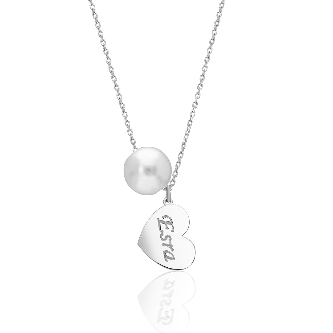 Pearl Heart Name Necklace - 925 Silver