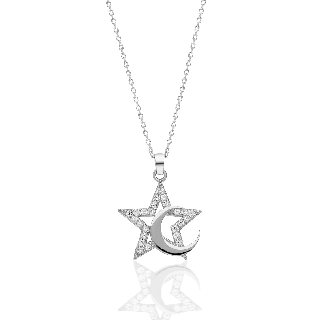 Adjacent Crescent Star Necklace - 925 SILVER