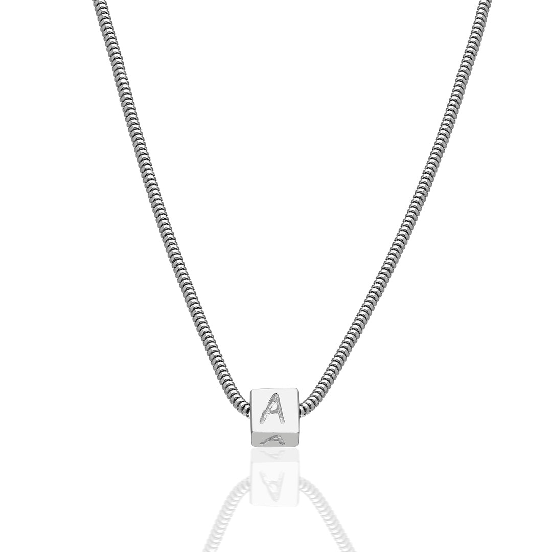 Cube Letter Chain Necklace - 925 SILVER