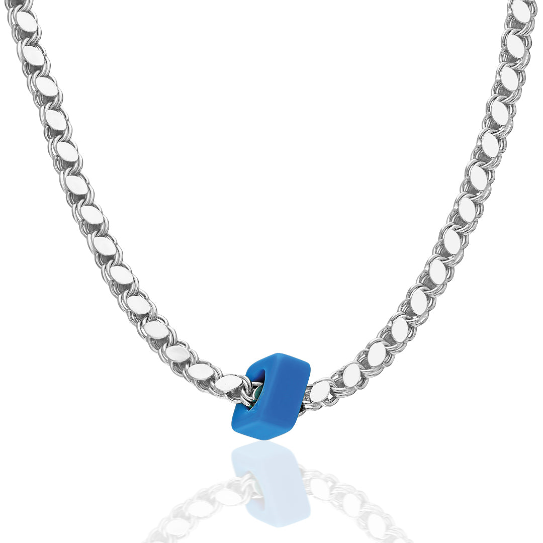 Natural Stone Sequin Halab Chain Necklace - 925 SILVER