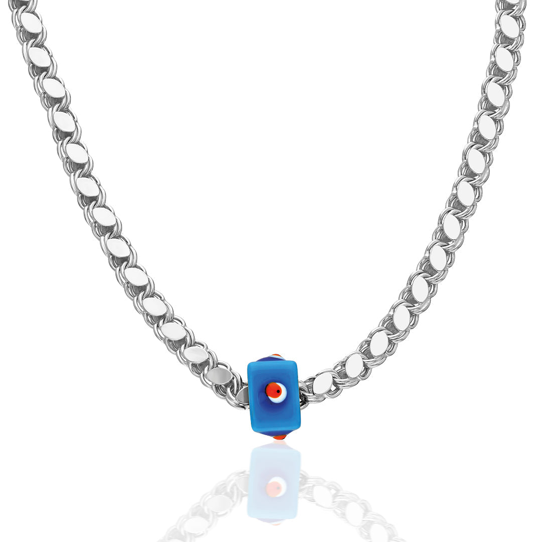 Blue Evil Eye Stone Sequined Aleppo Chain - 925 SILVER
