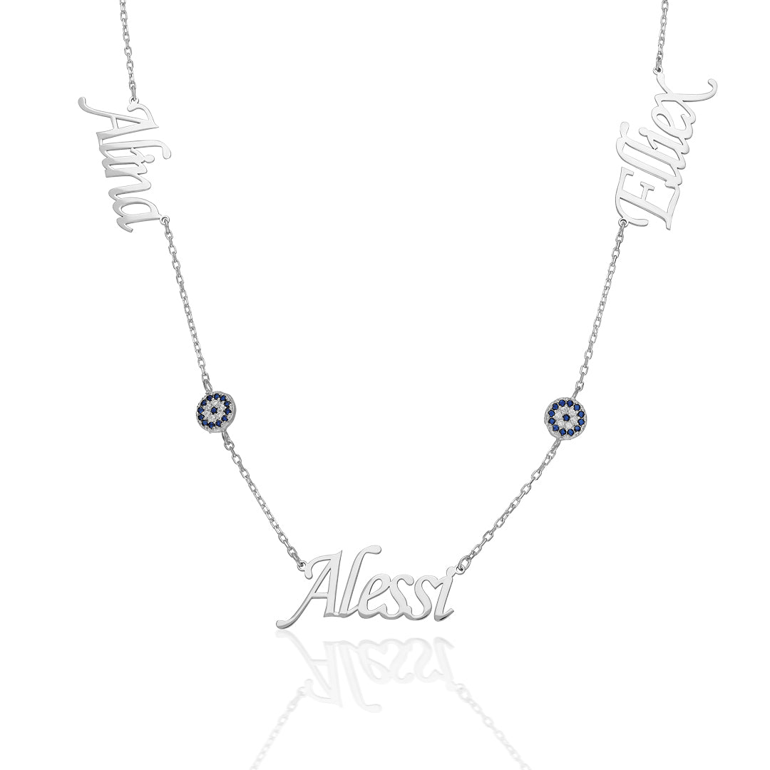 HALSKETTE NAZAR STEIN MIT 3 NAMEN | 925 SILBER