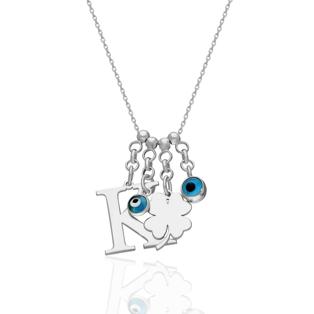 Evil Eye Clover Letter Necklace - 925 SILVER