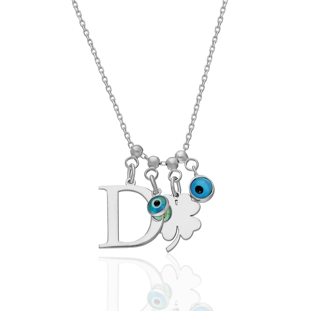 Evil Eye Lucky Letter Necklace - 925 SILVER