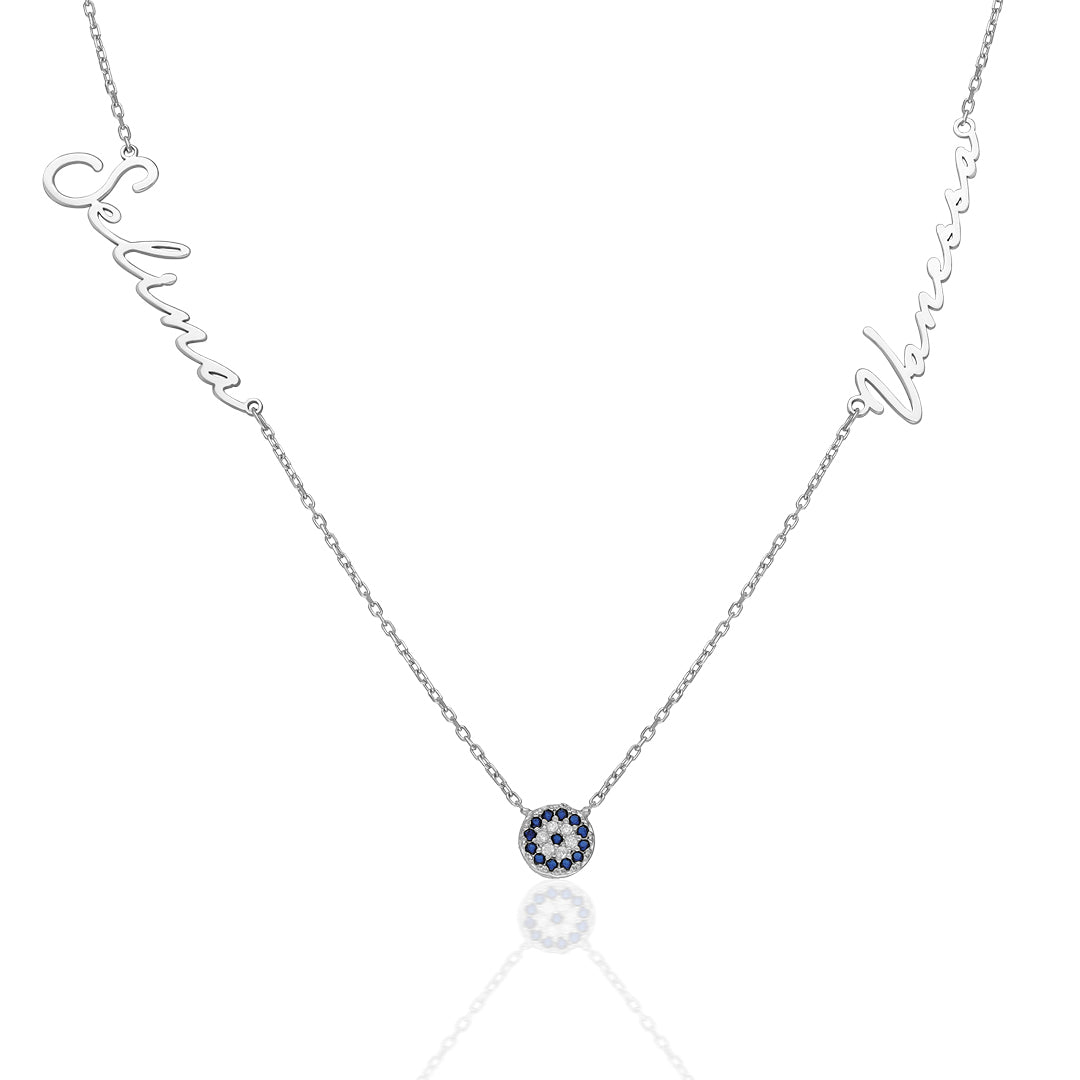Evil Eye Necklace with Two Names - 925 Silver