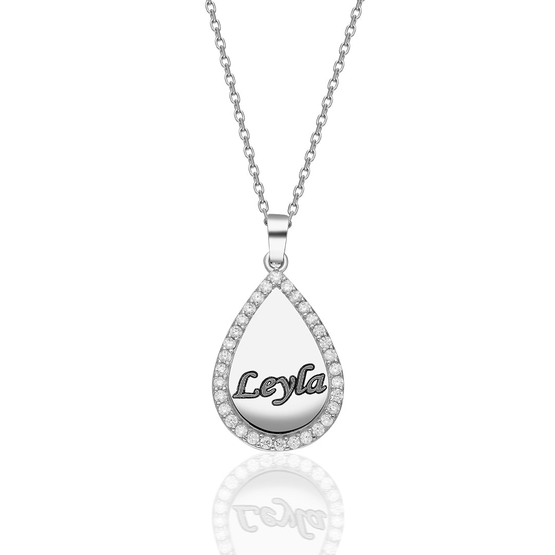 Lettered Water Drop Name Necklace - 925 Silver