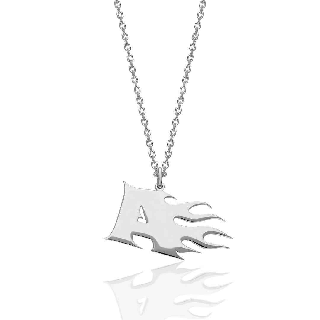Flame Letter Necklace - 925 Silver