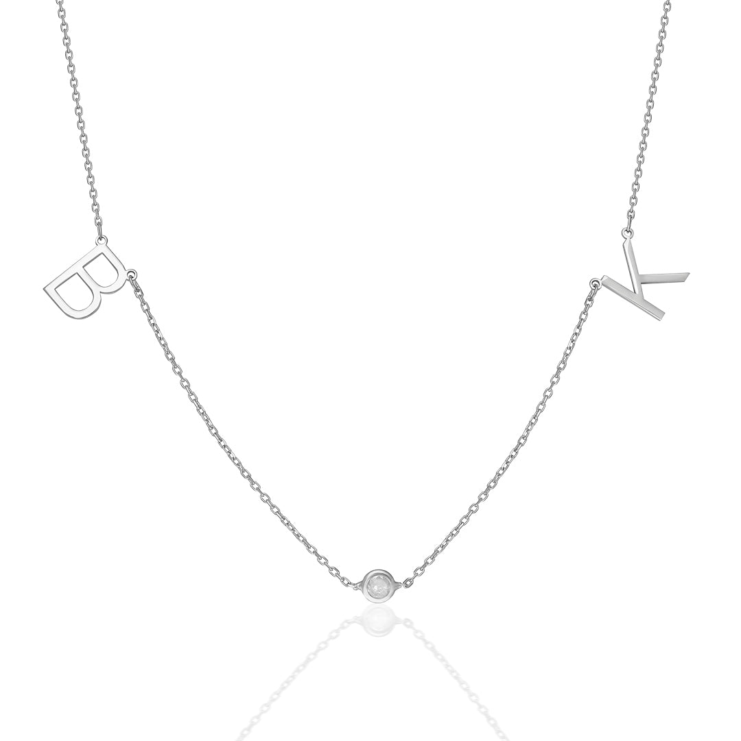 Letter Necklace with Dot Stone - 925 Silver