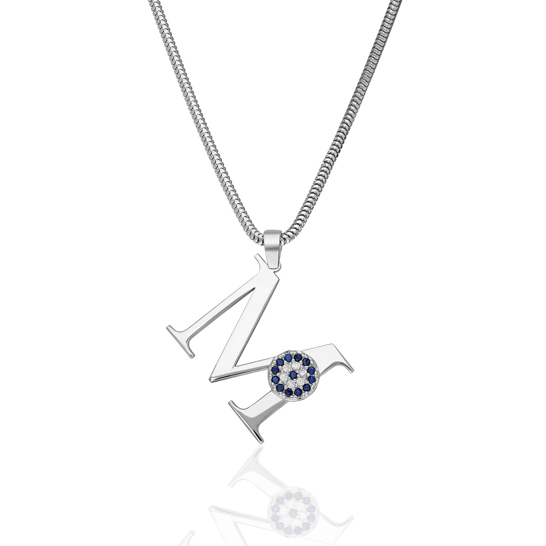 Evil Eye Detail Letter Necklace - 925 SILVER
