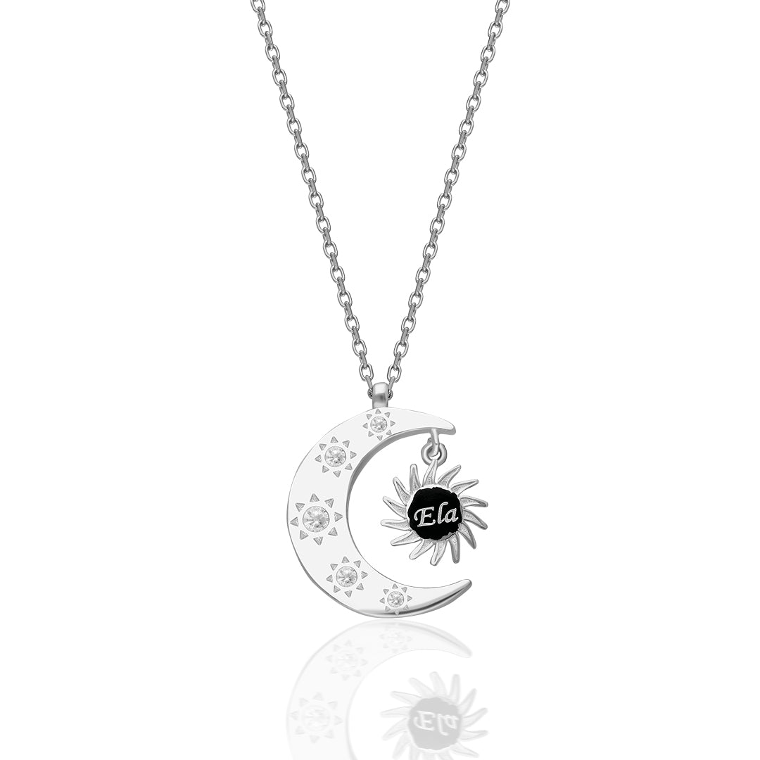 Crescent and Star Necklace with Initials - 925 Silver