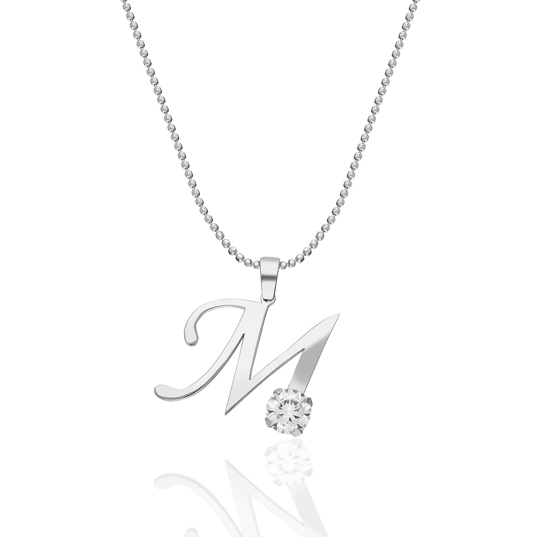 Single Stone Letter Necklace - 925 SILVER