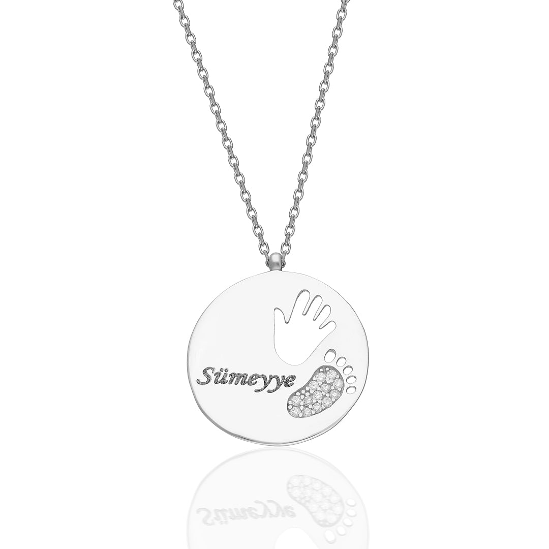 Named Baby Hand and Footprint Necklace - 925 Silver