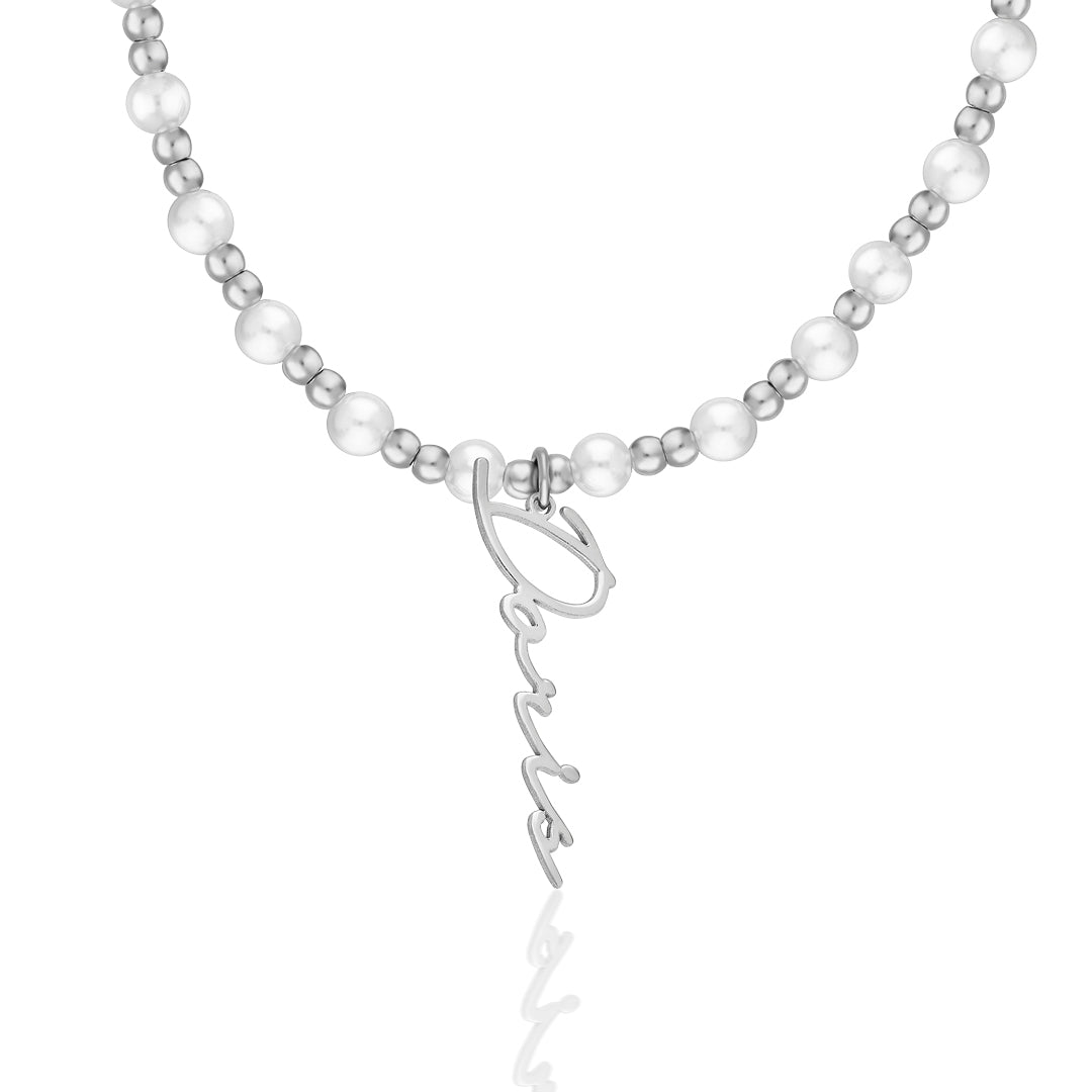 Pearl Detailed Name Necklace - 925 SILVER