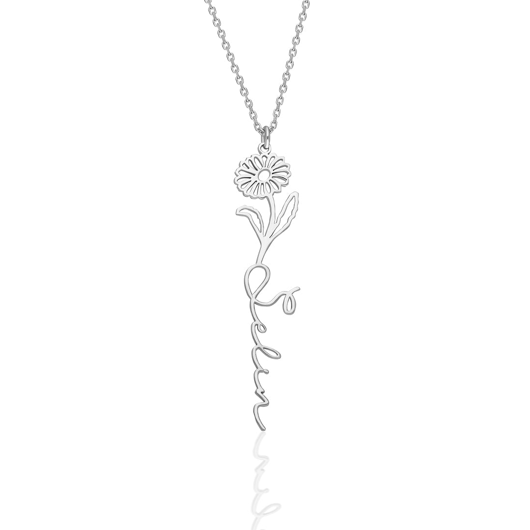 Daisy Name Necklace with Birth Flower - 925 Silver
