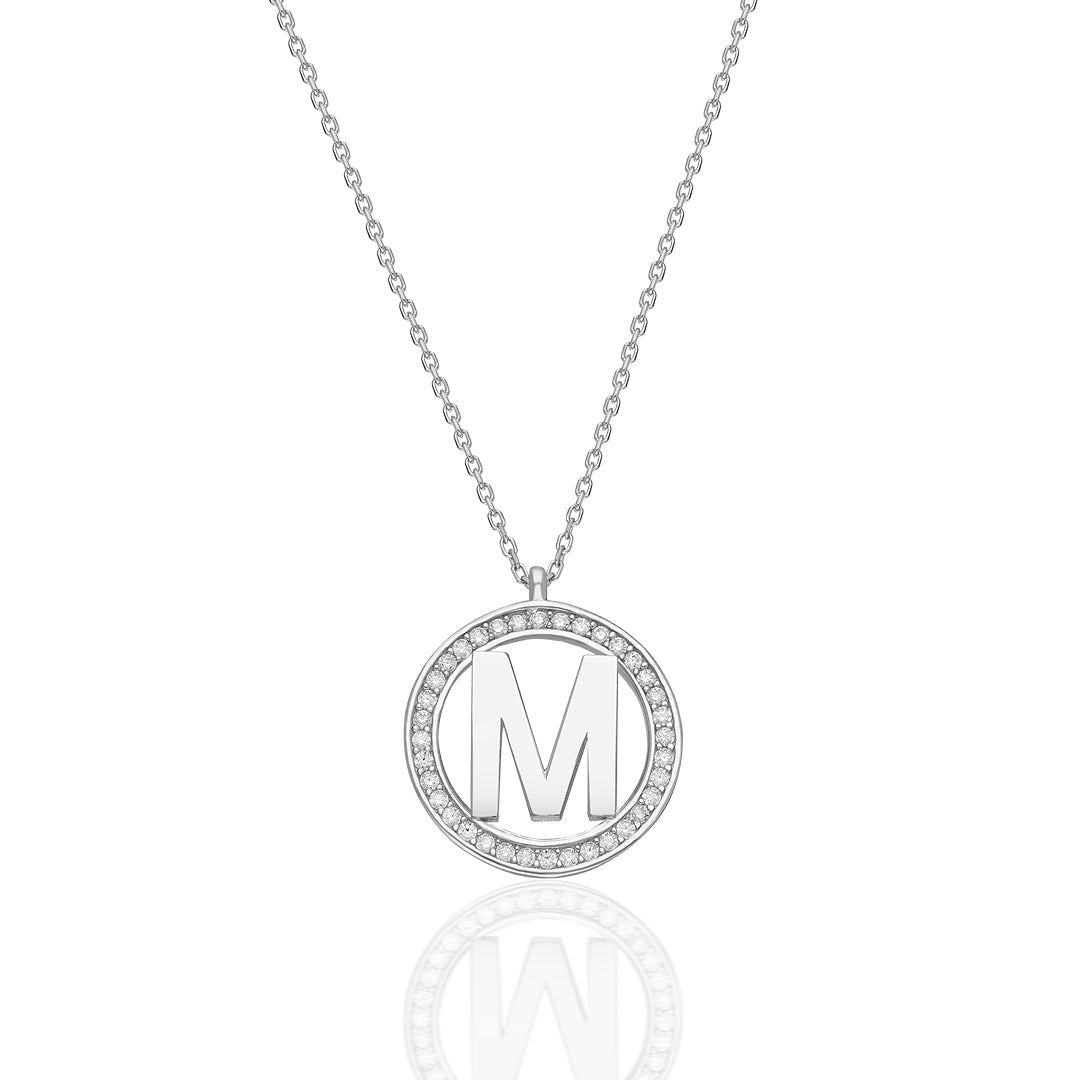 Round Stone Letter Necklace - 925 SILVER