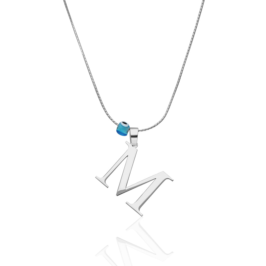 Evil Eye Side Letter Necklace - 925 SILVER