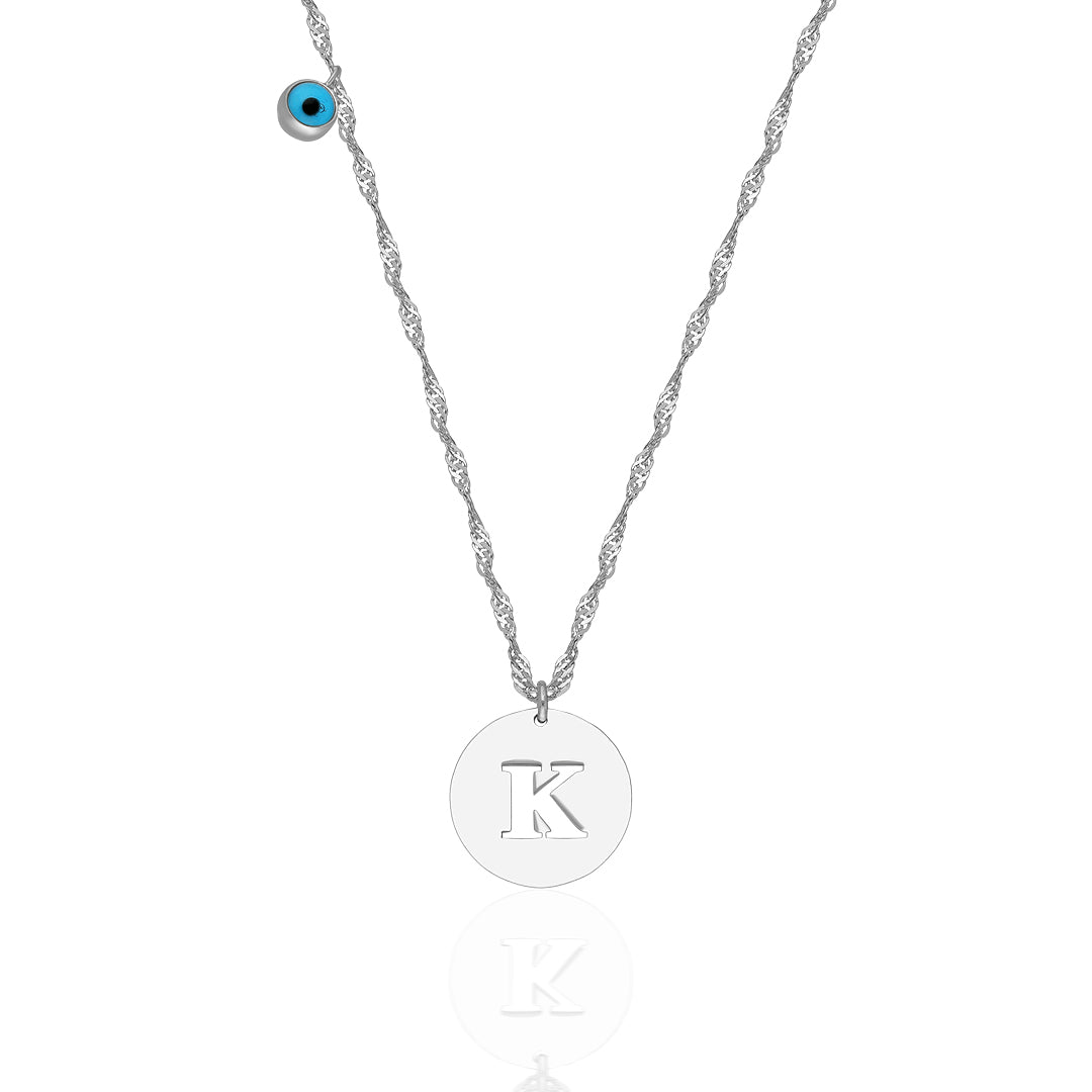 Evil Eye Letter Plate Necklace - 925 SILVER