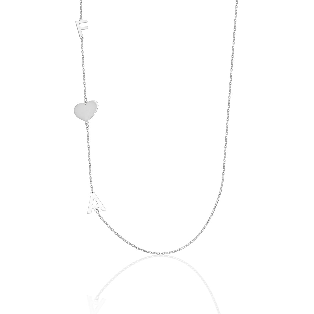 Name Necklace - Heart and Two Letter Necklace - 925 SILVER