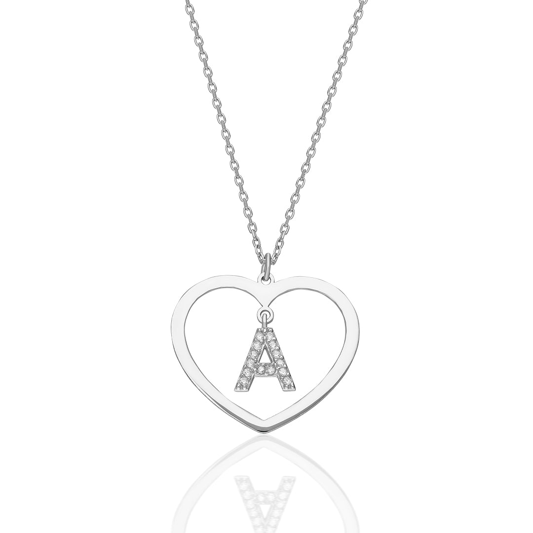 Thin Heart Letter Necklace - 925 SILVER