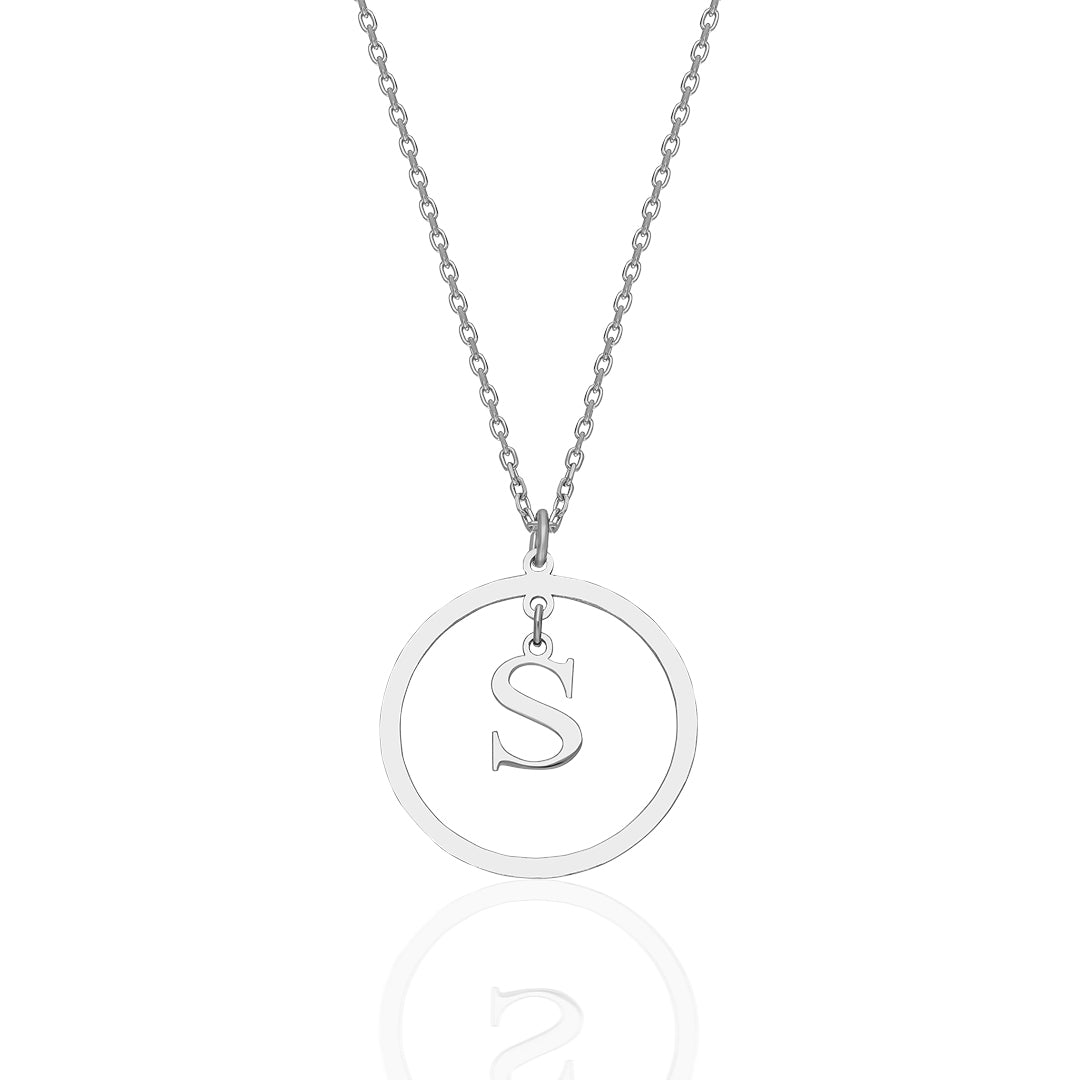 Round Hanging Letter Necklace - 925 SILVER