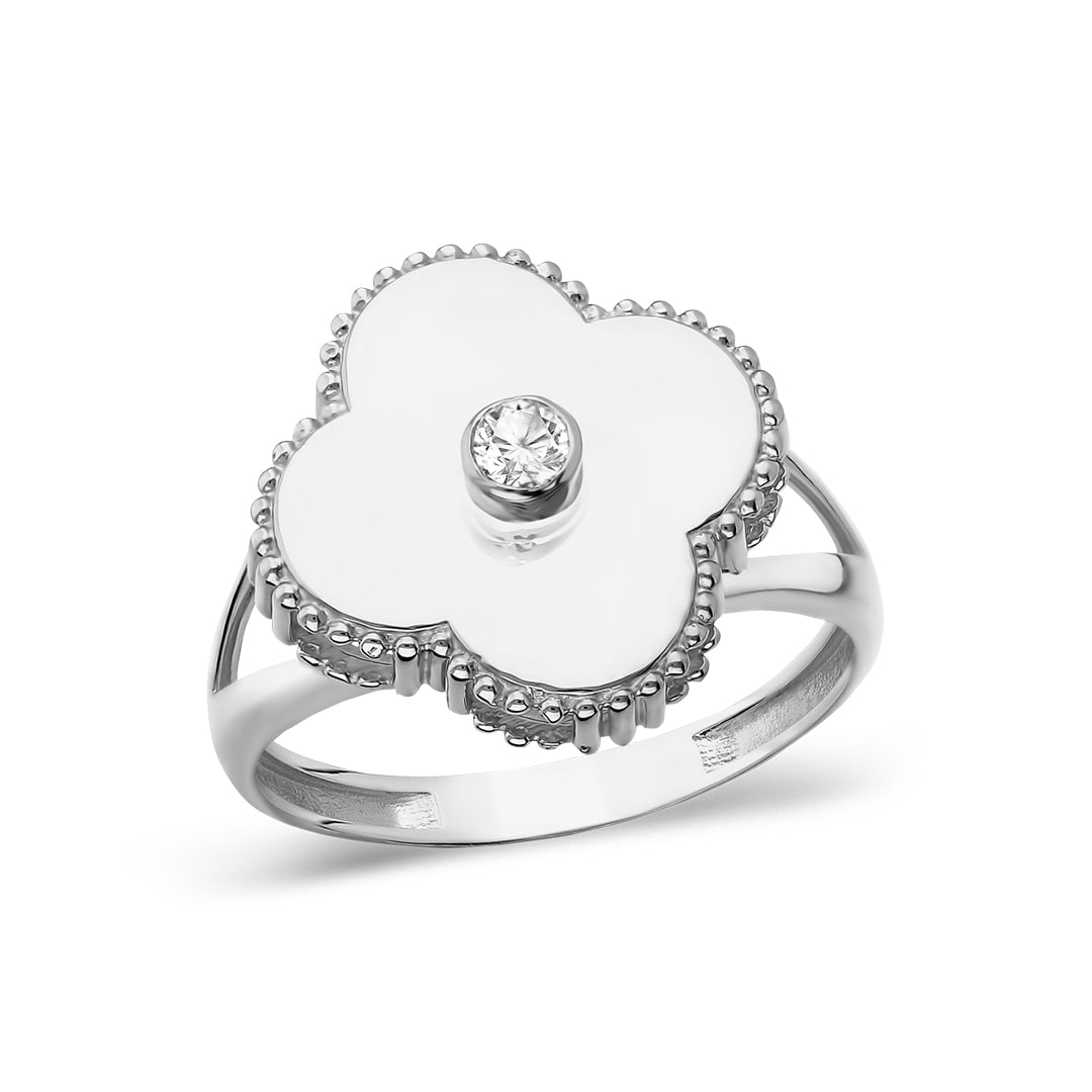 Large Single Stone Clover Ring - 925 SILVER