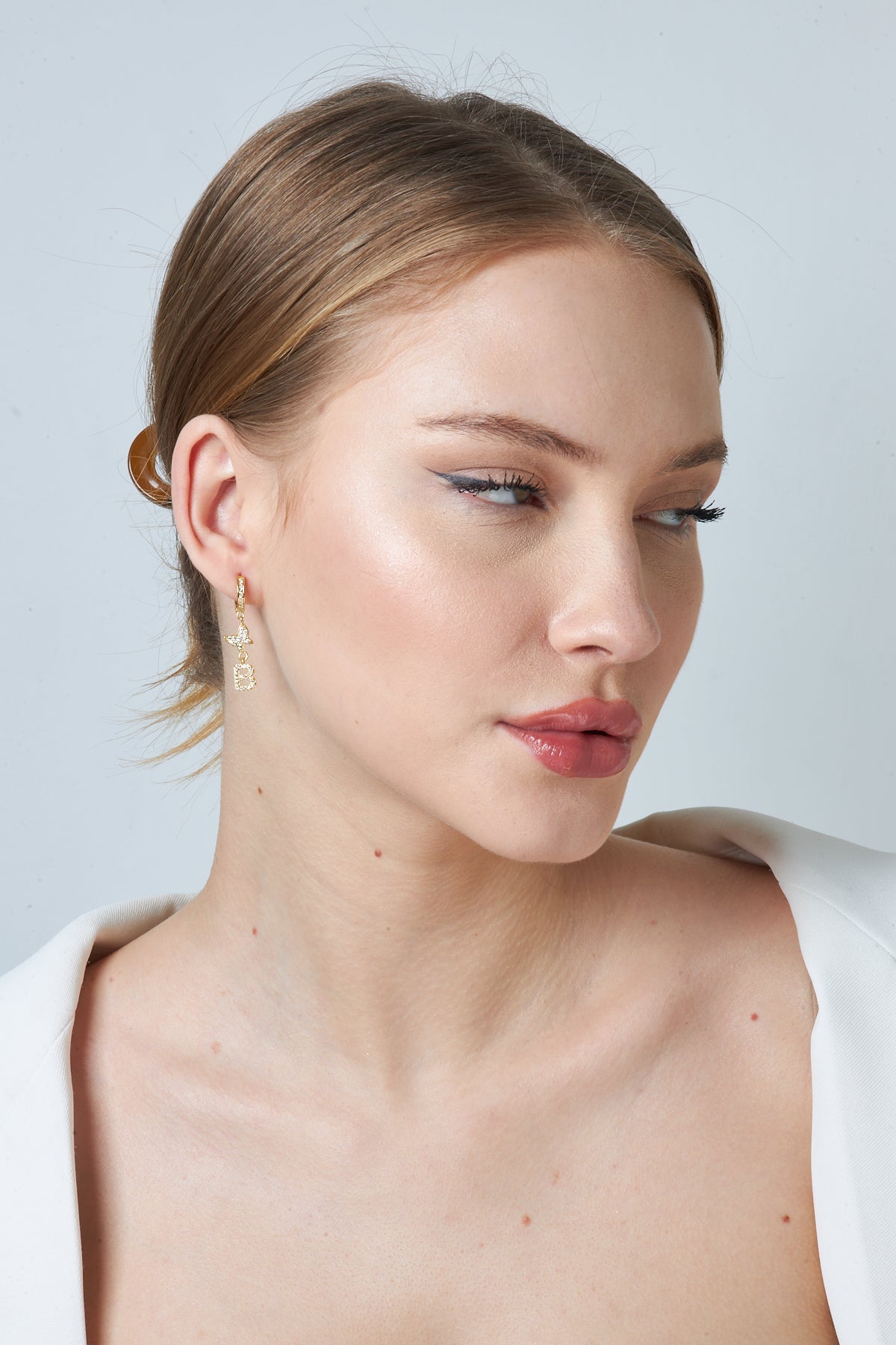 Stone Butterfly Letter Earrings - 925 SILVER