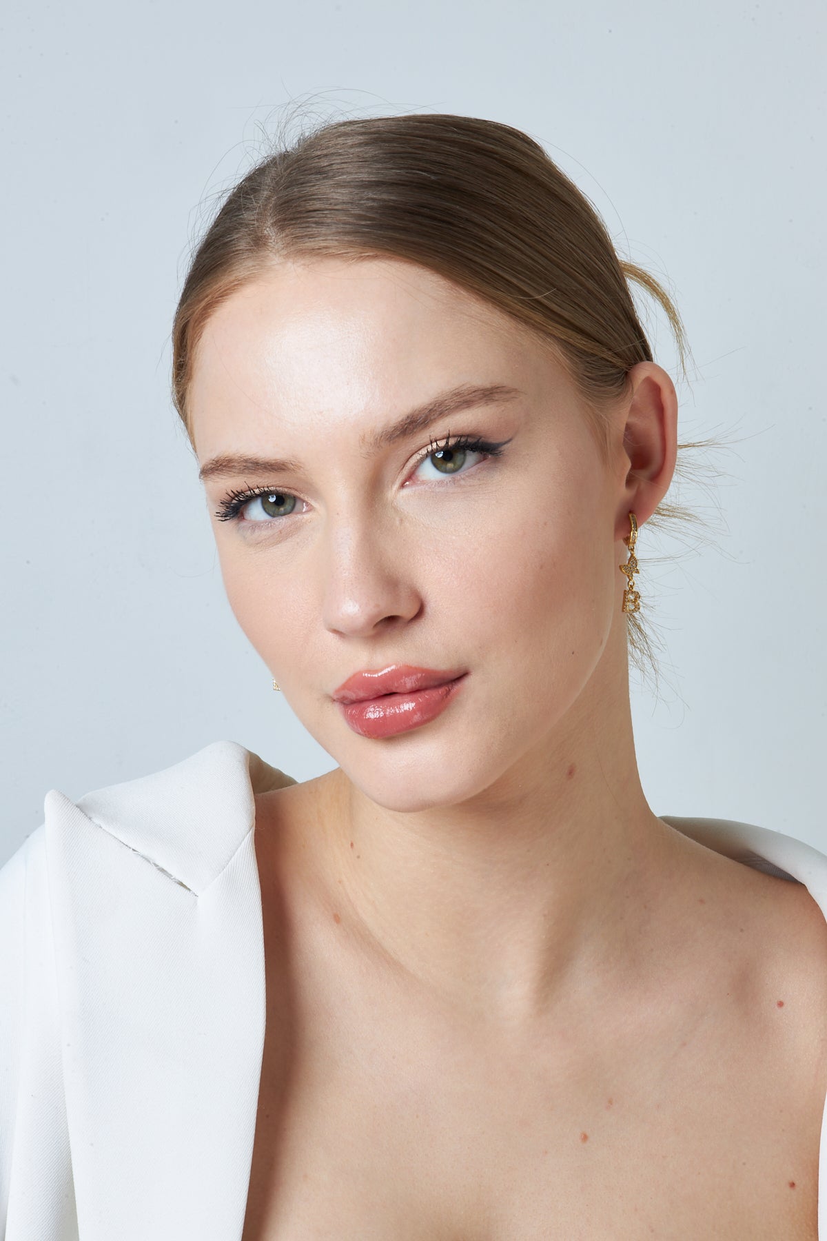 Stone Butterfly Letter Earrings - 925 SILVER