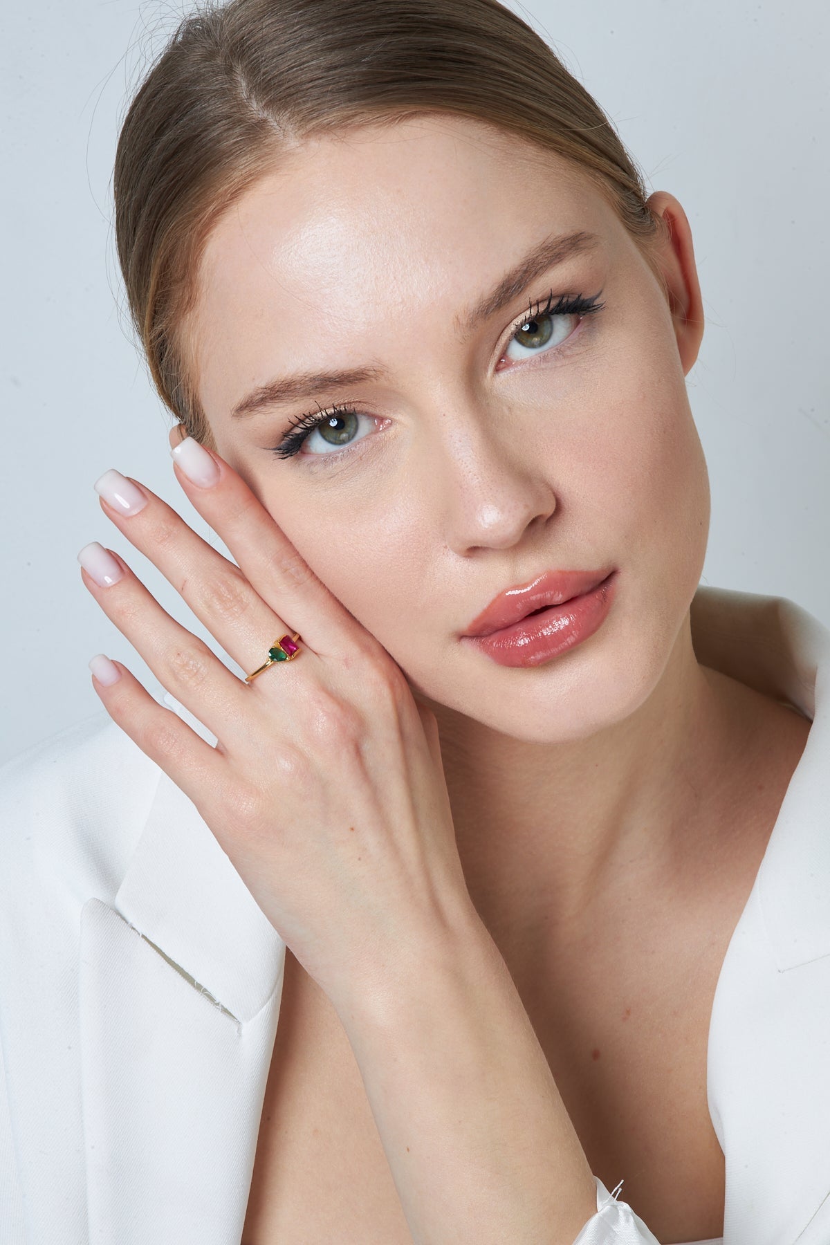 Baguette and Drop Ring with Colored Stones - 925 Silver