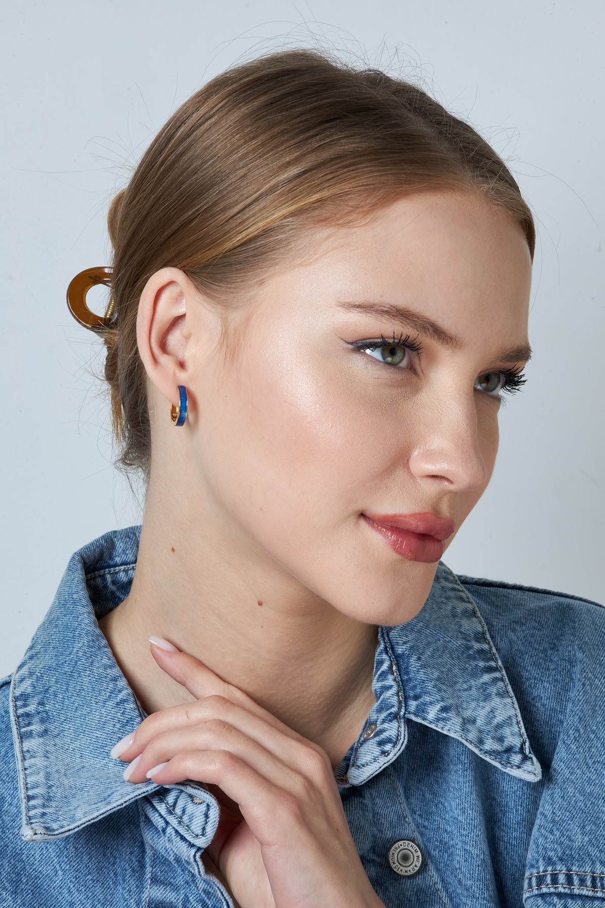 Circled Navy Blue Hoop Earrings - 925 SILVER