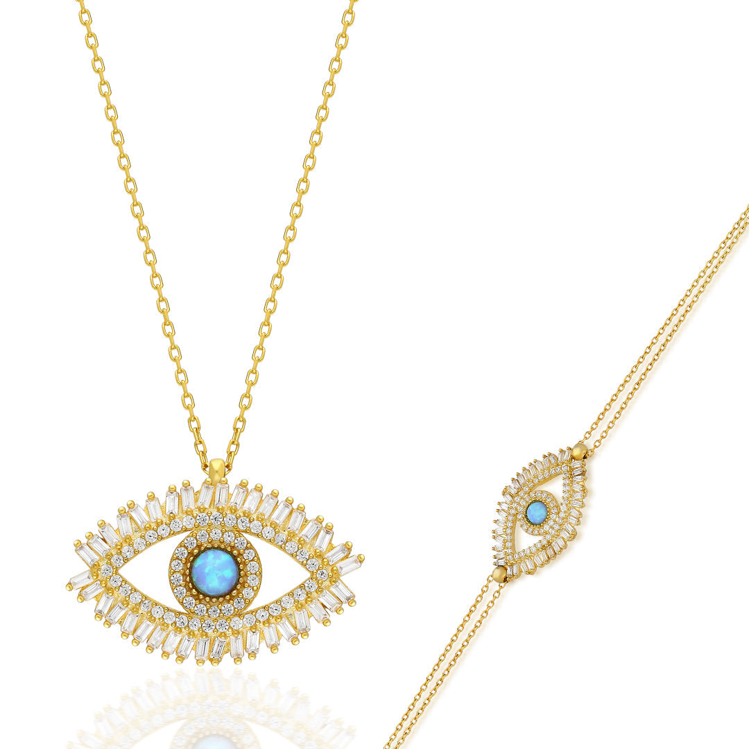 14K GOLD baguette stone turquoise eye set