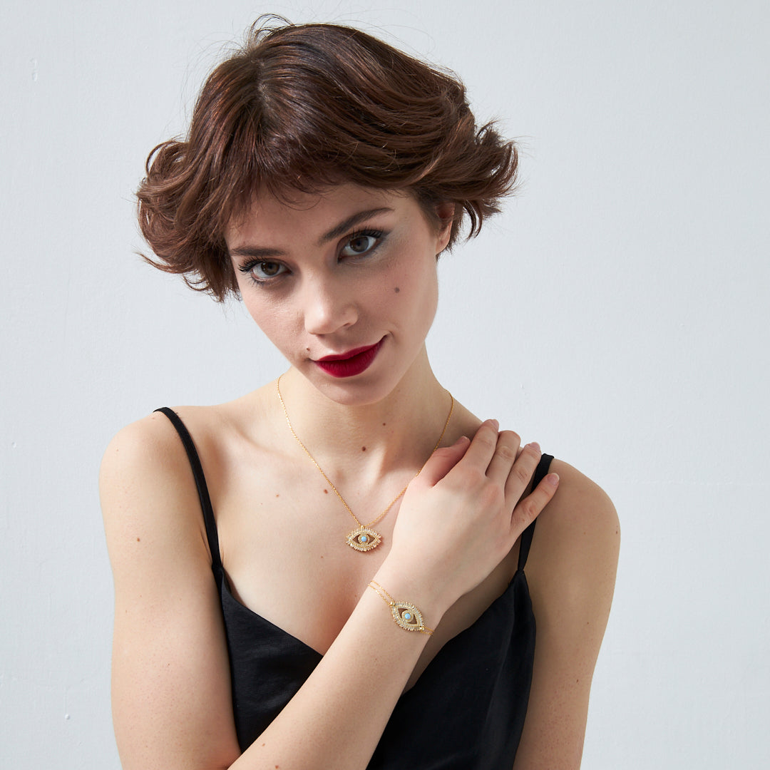 14K GOLD baguette stone turquoise eye set
