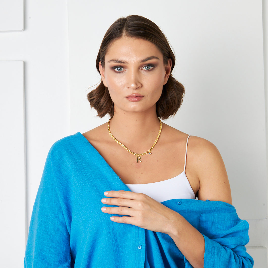 Sequined Chain Letter Necklace - 925 Silver