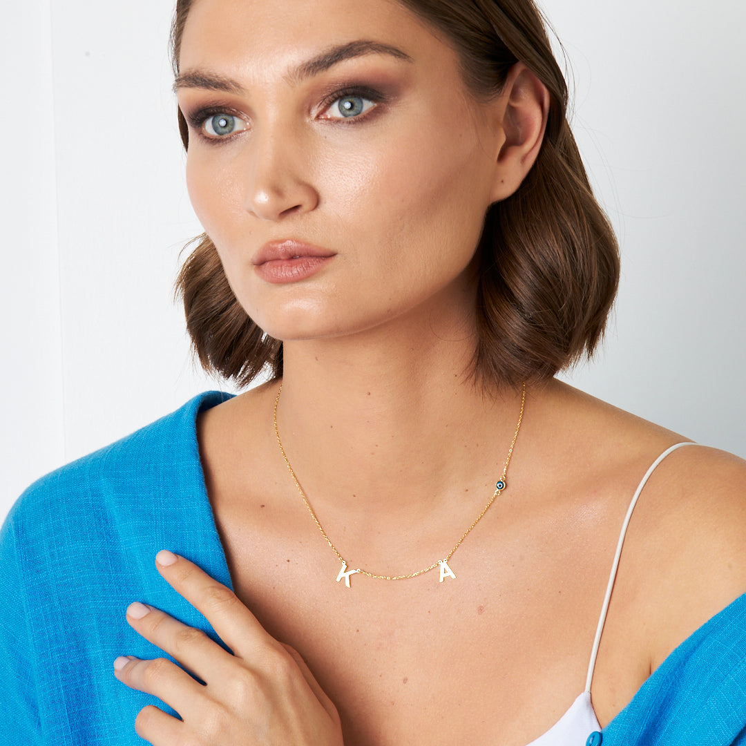 Evil Eye Letter Necklace - 925 Silver