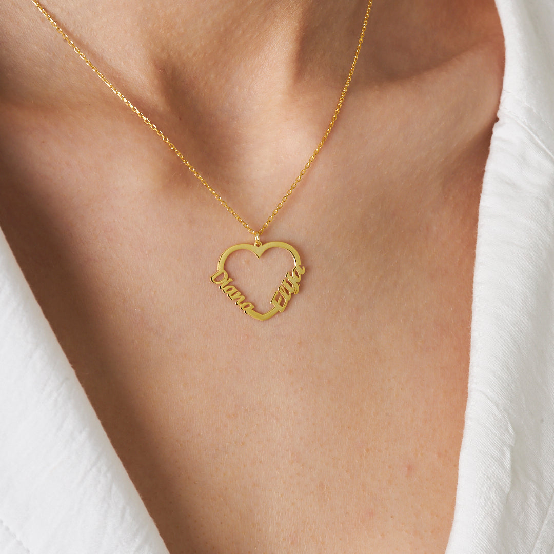Two Name Heart Necklace - 925 SILVER