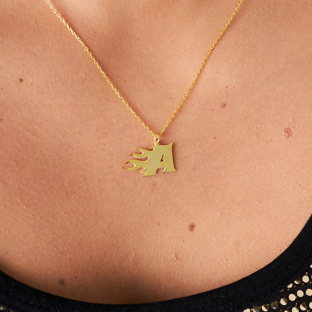 Flame Letter Necklace - 925 Silver