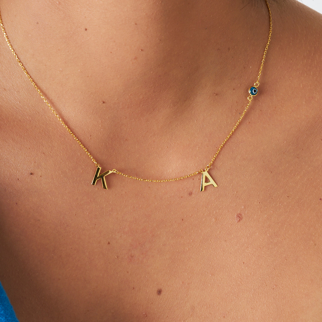 Evil Eye Letter Necklace - 925 Silver