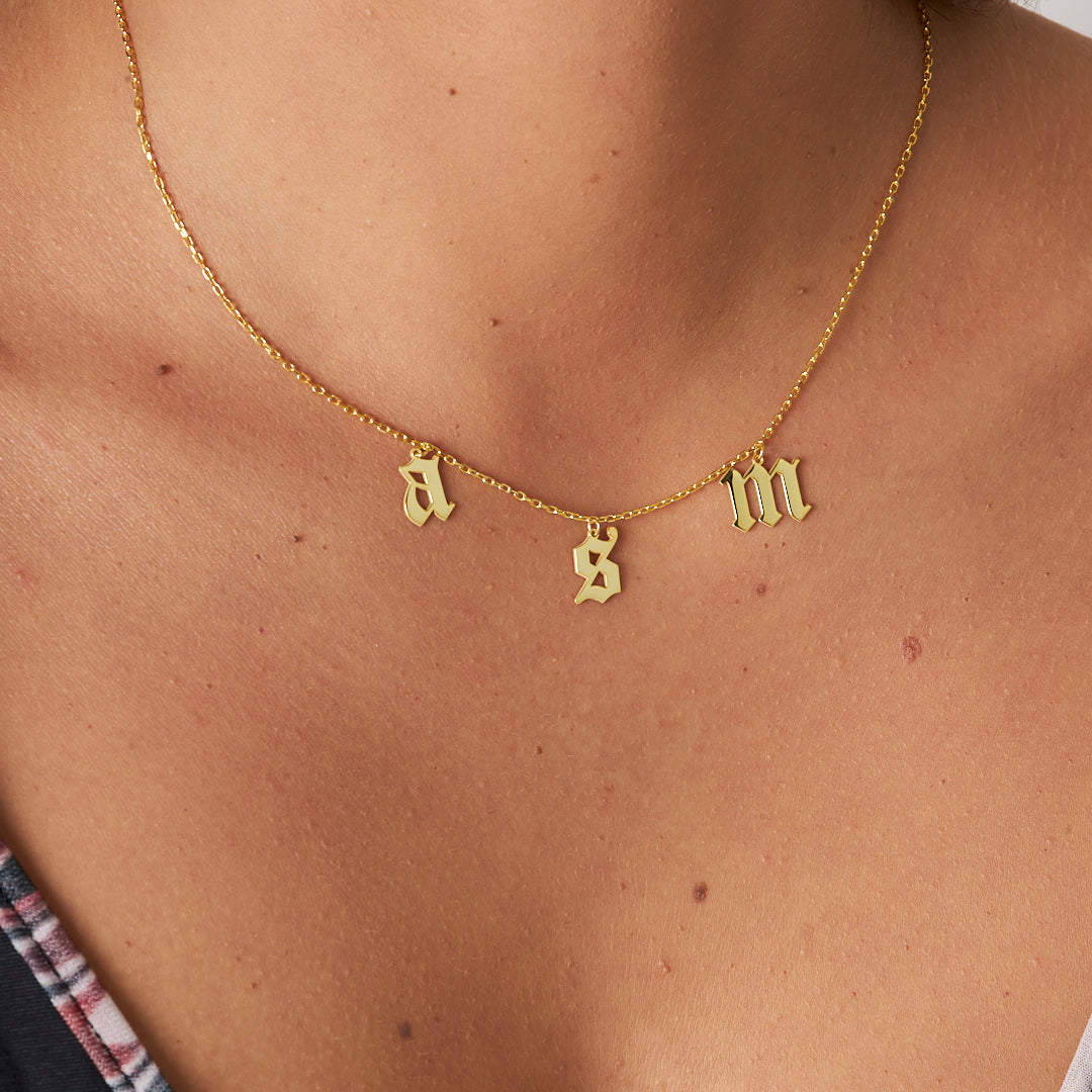 Gothic Initial Necklace - 925 Silver