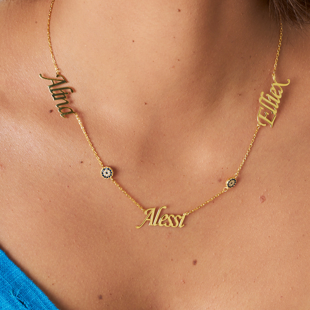 HALSKETTE NAZAR STEIN MIT 3 NAMEN | 925 SILBER